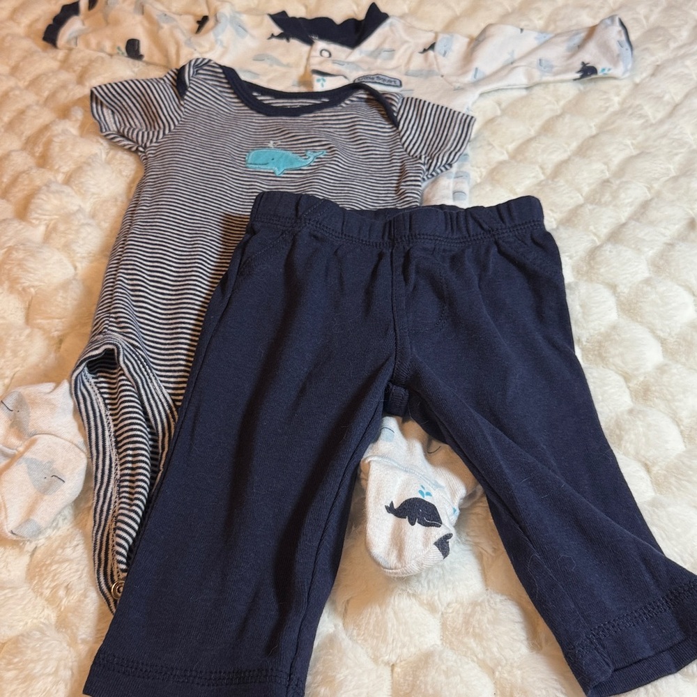 Striped Baby Onesie and Navy Pants Set